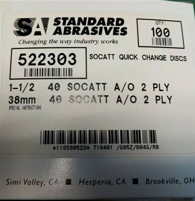 Standard abrasives 1 1/2" Ø 38 mm, grain 40, TS Changement Rapide Disque