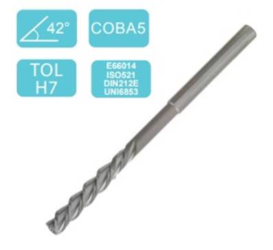 Alésoir machine taille hélicoïdale 42° queue cylindrique DIN212E H7 HSS-M35 Ø13,50