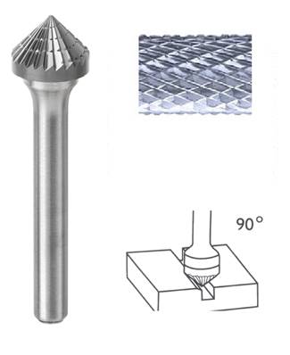 Fraise lime CW conique à 90° denture diamant Ø 12 x 6 queue Ø 6 12X6 MM