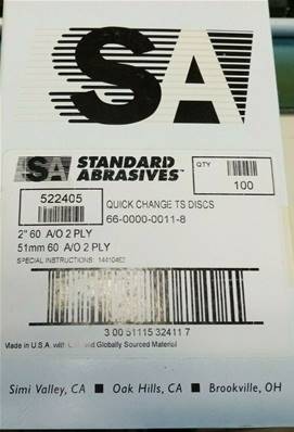 Standard abrasives 2" Ø 51 mm, grain 60 TS Changement Rapide Disque