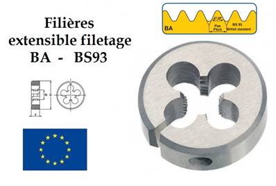 Filière ronde extensible filetage BA BS 93, BS 1127 A Ø20.6 x 6,35 BA 3 HSS-M2