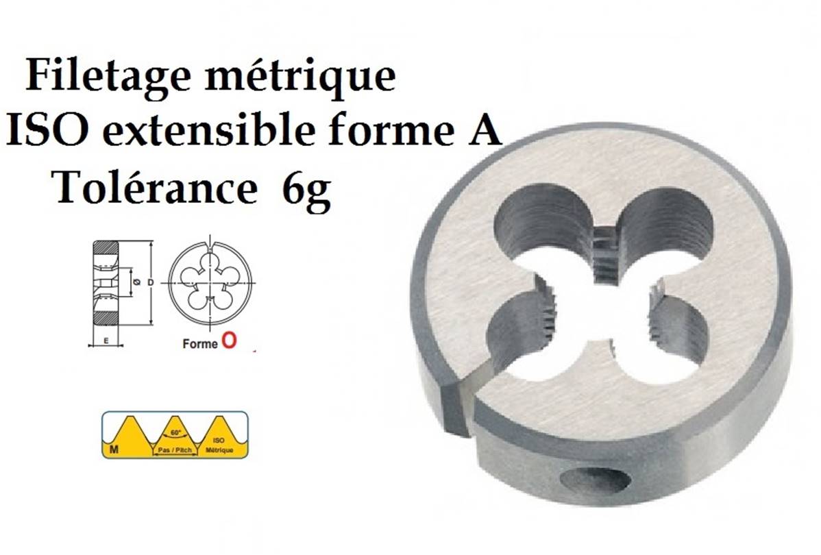 Filière ronde filetage métrique acier CV ISO extensible forme A