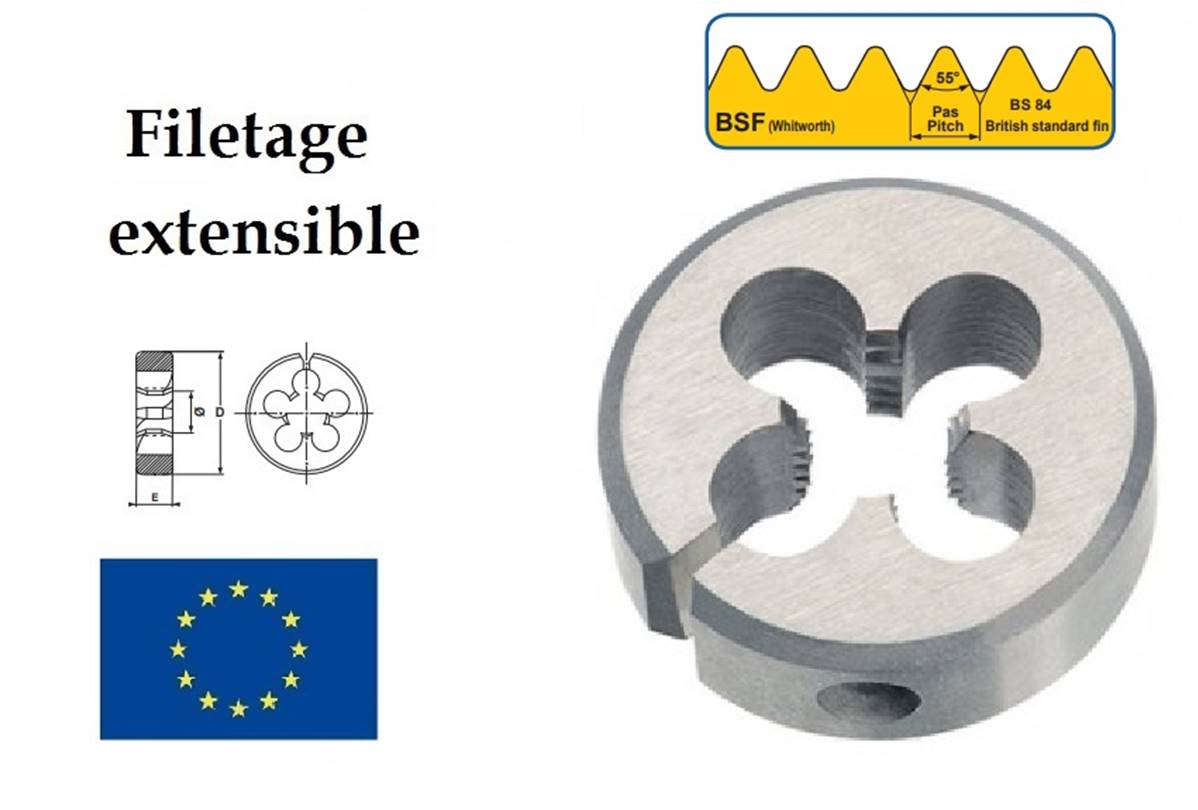 Filière ronde filetage Whitworth BSF extensible