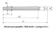 Alésoirs à main taille droite pour goupille 2% E66011 DIN9A HSS-M2 Ø3