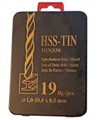 Coffret métallique de 19 forets cylindriques TNX de Ø 1 à Ø 10 par 0,5 mm