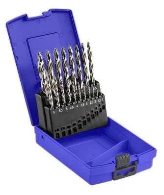 Boite plastique de 19 forets RS pour usage général HSS DIN 338 HSS WN de Ø 1 à Ø 10 mm