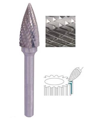 Fraise lime CW ogive tête flame SG dent. Croisée Ø 3X13 queue Ø 3 3X13 MM SG