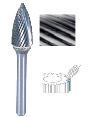 Fraise lime CW ogive tête flame SG denture simple Ø 6 x 18 queue Ø 6 6X18 MM SG-1M