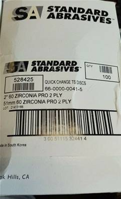 Standard abrasives 2" Ø 51 mm, grain 60 TS Changement Rapide Disque