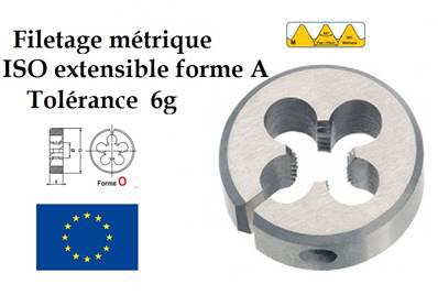 Filière ronde filetage métrique ISO extrensible Forme A