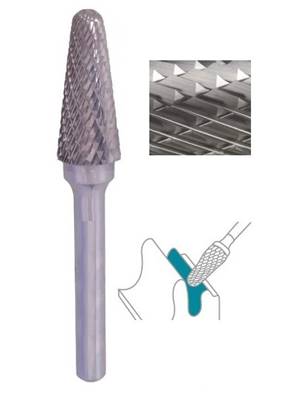 Fraise lime CW conique bout arrondie SL dent. Croisée Ø 6X18 queue Ø 6 6X18 MM SL-1M