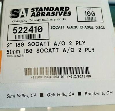 Standard abrasives 2" Ø 51 mm, grain 180 TS Changement Rapide Disque