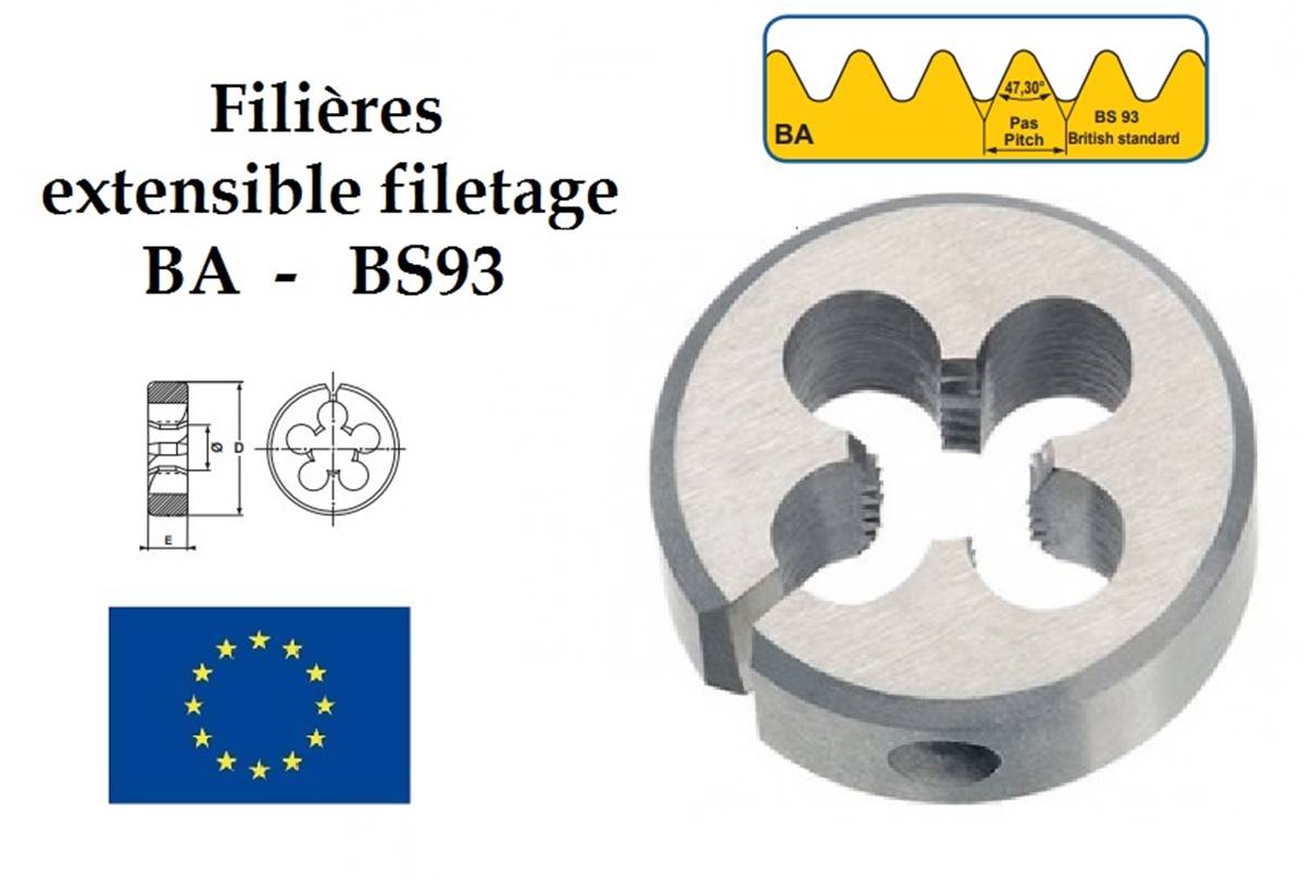 Filière ronde filetage BA extensible